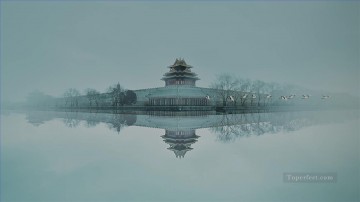 Historia china del Palacio Yanxi con paisaje de pájaros y grullas blancas de China Pinturas al óleo